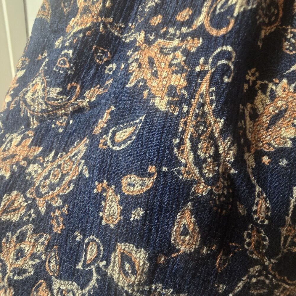 Market & Spruce Navy Lined Paisley With Orange Accents Mini Dress Womens Medium - Picture 2 of 5